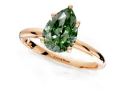 Hidden Halo Engagement Ring Setting for Fancy Green Pear-Shaped Center with Thin Round-Wire Band and Prong Head in Rose Gold