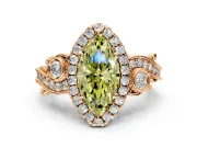 Milgrain Halo Engagement Ring Setting for Fancy Yellow Marquise Center with Shoulder Bezels and Prong Head in Rose Gold