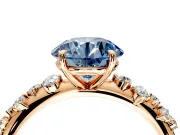 Cluster Engagement Ring Setting for Fancy Blue Round Cut Center with Round Cut Accent Band and Prong Head in Rose Gold