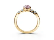 5 Stone Engagement Ring Setting for Fancy Pink Oval Center with Plain Band and Prong Head in Yellow Gold