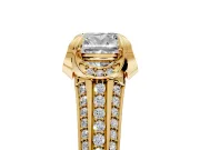 Solitaire Engagement Ring Setting for Cushion Cut Center with Accented Split Shank and Prong Head in Yellow Gold