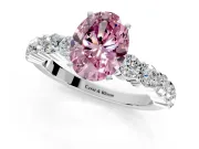 Shared-Prong Engagement Ring Setting for Fancy Pink Oval Center with Graduated Accents and Prong Head in White Gold