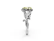 Halo Engagement Ring Setting for Fancy Yellow Pear-Shaped Center with Leaf Motif Split Shank and Prong Head in Platinum