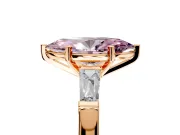 3 Stone Engagement Ring Setting for Fancy Pink Marquise Center with Tapered Baguettes, Plain Band and Prong Head in Rose Gold