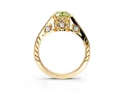 Cathedral Engagement Ring Setting for Fancy Yellow Oval Center with Antique-Style Pave Band and Prong Head in Yellow Gold