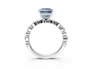 Solitaire Engagement Ring Setting for Fancy Blue Princess Cut Center with Beaded Bezel Station Band and Prong Head in White Gold