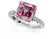 Solitaire Engagement Ring Setting for Fancy Pink Asscher Cut Center with Shared-Prong Accents and Prong Head in Sterling Silver