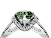 Solitaire Engagement Ring Setting for Fancy Green Round Cut Center with Wide Band, Pave Collar and Prong Head in White Gold