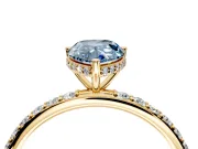 Hidden Halo Engagement Ring Setting for Fancy Blue Pear-Shaped Center with Pave Band and Prong Head in Yellow Gold