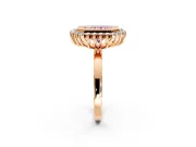 Halo Engagement Ring Setting for Fancy Pink Radiant Cut Center with Milgrain Bezel Rim, Plain Band and Prong Head in Rose Gold