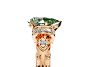 Solitaire Engagement Ring Setting for Fancy Green Pear-Shaped Center with Filigree Band and Prong Head in Rose Gold