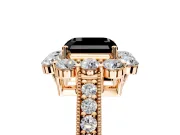 Halo Engagement Ring Setting for Fancy Black Asscher Cut Center with Milgrain Channel Band and Prong Head in Rose Gold