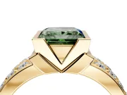 Bezel Engagement Ring Setting for Fancy Green Princess Cut Center with Wide Channel-Set Band and Bezel Head in Yellow Gold
