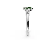 3 Stone Engagement Ring Setting for Fancy Green Pear-Shaped Center with Wide Plain Band and Prong Head in Platinum