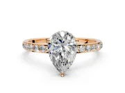 Hidden Halo Engagement Ring Setting for Pear-Shaped Center with Pave Band and Prong Head in Rose Gold
