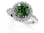 Pave Halo Engagement Ring Setting for Fancy Green Round Cut Center with Single Row Pave Band and Prong Head in White Gold