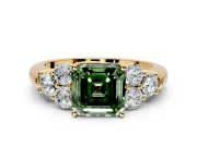Cluster Engagement Ring Setting for Fancy Green Asscher Cut Center with Round Cut Accent Frame and Prong Head in Yellow Gold