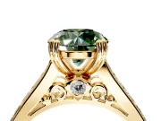 Solitaire Engagement Ring Setting for Fancy Green Round Cut Center with Channel Band and Double Claw Prong Head in Yellow Gold