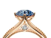 Solitaire Engagement Ring Setting for Fancy Blue Round Cut Center with Milgrain Cathedral Band and Prong Head in Rose Gold