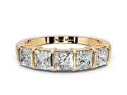 Princess Cut Lab-Grown Diamond 5 Stone Channel Wedding Band with Bar Prongs in Yellow Gold