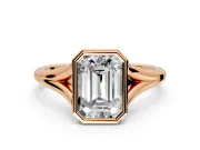 Solitaire Engagement Ring Setting for Emerald Cut Center with V Split Shank and Bezel Head in Rose Gold