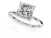 Hidden Halo Engagement Ring Setting for Princess Cut Center with Thin Rounded Band and Prong Head in White Gold