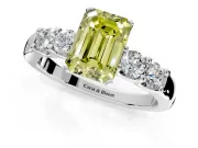 5 Stone Engagement Ring Setting for Fancy Yellow Emerald Cut Center with Plain Band and Prong Head in Platinum