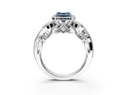 Milgrain Halo Engagement Ring Setting for Fancy Blue Asscher Cut Center with Shoulder Bezels and Prong Head in Platinum
