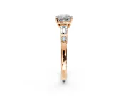 Bar-Set Engagement Ring Setting for Cushion Cut Center with Tapered Baguette Accents and Prong Head in Rose Gold