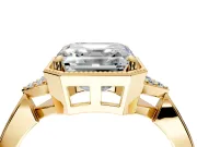 Cluster Engagement Ring Setting for Asscher Cut Center with Milgrain Shoulder Clusters and Prong Head in Yellow Gold