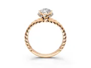 Halo Engagement Ring Setting for Pear-Shaped Center with Rope Twist Split Shank and Prong Head in Rose Gold