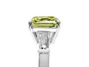 3 Stone Engagement Ring Setting for Fancy Yellow Asscher Cut Center with Baguette Accents and Prong Head in Platinum