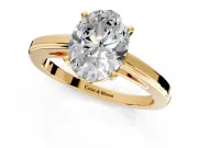 Solitaire Engagement Ring Setting for Oval Center with Flat-Sided Plain Band and Prong Head in Yellow Gold