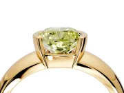 Tension Engagement Ring Setting for Fancy Yellow Cushion Cut Center with Wide Flat Band and Tension Head in Yellow Gold