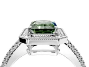 Milgrain Halo Engagement Ring Setting for Fancy Green Radiant Cut Center with Three-Sided Pave Band and Prong Head in Sterling Silver