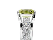 Solitaire Engagement Ring Setting for Fancy Yellow Emerald Cut Center with Graduated Shared Prongs and Prong Head in Platinum