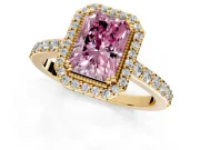 Halo Engagement Ring Setting for Fancy Pink Radiant Cut Center with Inner Milgrain Border and Prong Head in Yellow Gold