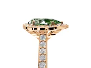 Halo Engagement Ring Setting for Fancy Green Pear-Shaped Center with Pave Accents, Heart Basket and Prong Head in Rose Gold