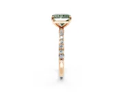 Solitaire Engagement Ring Setting for Fancy Green Radiant Cut Center with Pave Accents and Prong Head in Rose Gold
