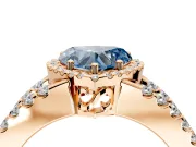 Halo Engagement Ring Setting for Fancy Blue Heart-Shaped Center with Wide-Open Pave Split Shank and Prong Head in Rose Gold