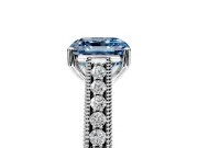 Solitaire Engagement Ring Setting for Fancy Blue Asscher Cut Center with Engraved Pave Band and Prong Head in Sterling Silver