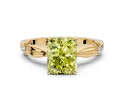 Solitaire Engagement Ring Setting for Fancy Yellow Radiant Cut Center with Carved Leaf Shoulders and Prong Head in Yellow Gold