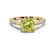 Solitaire Engagement Ring Setting for Fancy Yellow Cushion Cut Center with Channel Accents and Prong Head in Yellow Gold