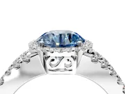 Halo Engagement Ring Setting for Fancy Blue Round Cut Center with Wide-Open Pave Split Shank and Prong Head in Sterling Silver