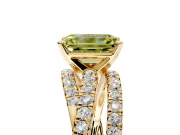 Solitaire Engagement Ring Setting for Fancy Yellow Emerald Cut Center with Woven 3-Strand Pave Band and Prong Head in Yellow Gold