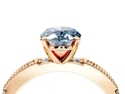 Solitaire Engagement Ring Setting for Fancy Blue Oval Center with Milgrain-Edged Pave Band and Prong Head in Rose Gold