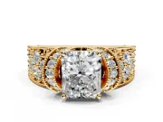 Pave Engagement Ring Setting for Radiant Cut Center with Curved Accent Rows, Openwork and Prong Head in Yellow Gold