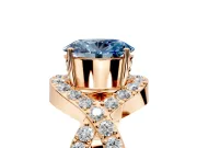 Halo Engagement Ring Setting for Fancy Blue Oval Center with Pave Infinity Twist Band and Prong Head in Rose Gold