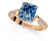 Solitaire Engagement Ring Setting for Fancy Blue Radiant Cut Center with Multi-Row Accents and Prong Head in Rose Gold