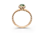 Halo Engagement Ring Setting for Fancy Green Pear-Shaped Center with Rope Twist Split Shank and Prong Head in Rose Gold